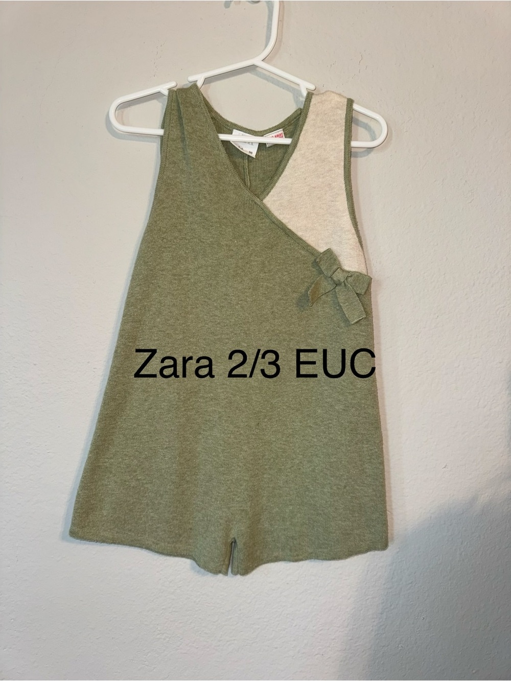 Zara Olive Green Romper with Cream Panel and Side Bow